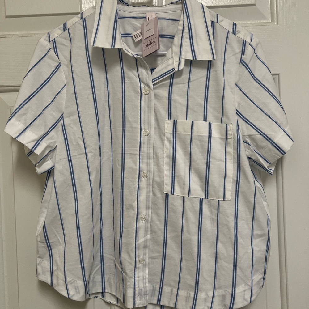 🌸2/$20 NWT Auden Blue and White Striped Button-Down Pajama Shirt Size S - Picture 2 of 5